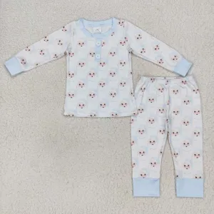 BLP0292 boy Christmas Santa print blue pajamas sets