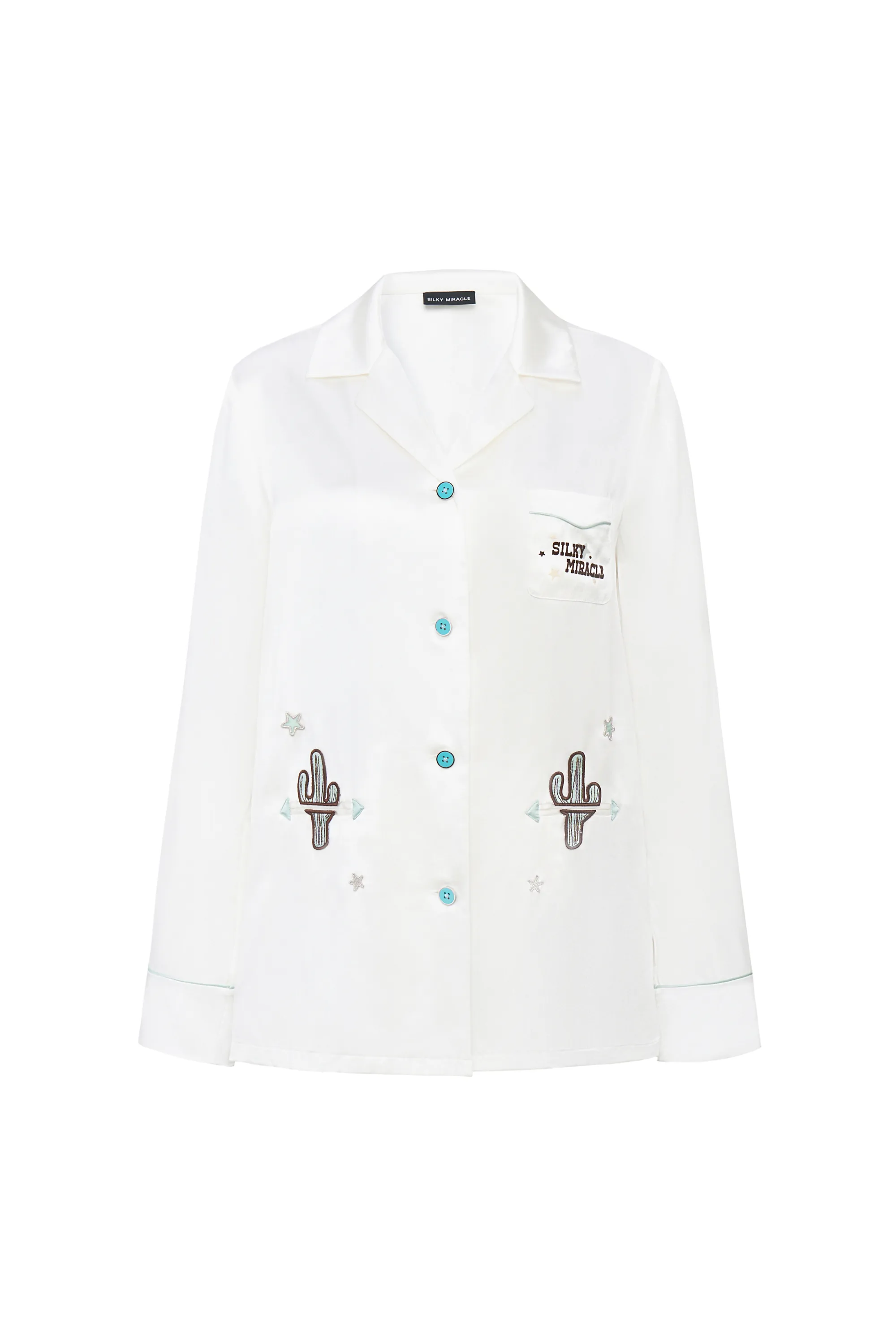Cactus Embroidered Silk Pyjama Set