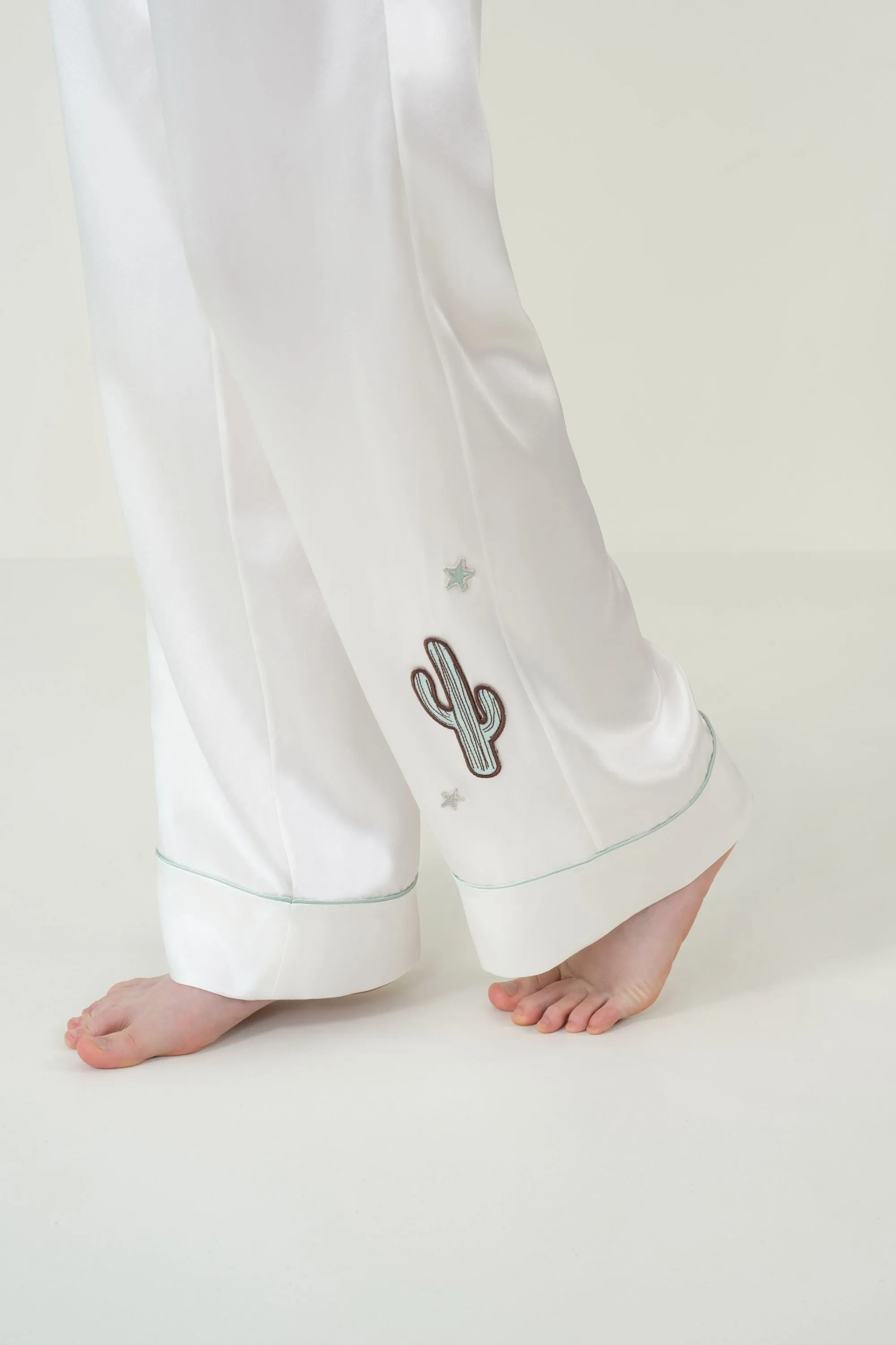 Cactus Embroidered Silk Pyjama Set