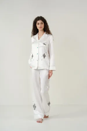 Cactus Embroidered Silk Pyjama Set