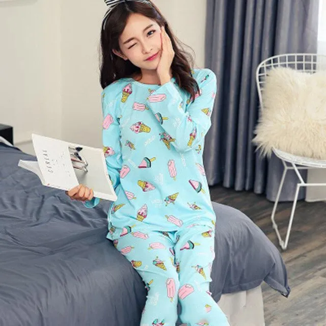 Cute Cartoon Print Pajamas Set