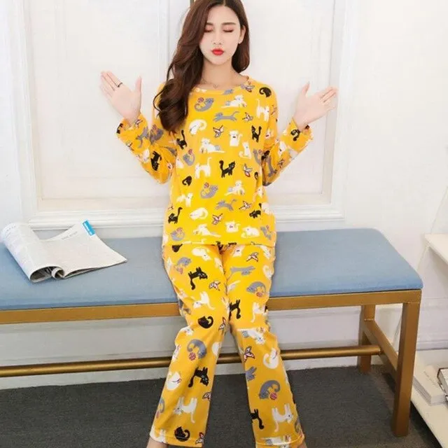 Cute Cartoon Print Pajamas Set