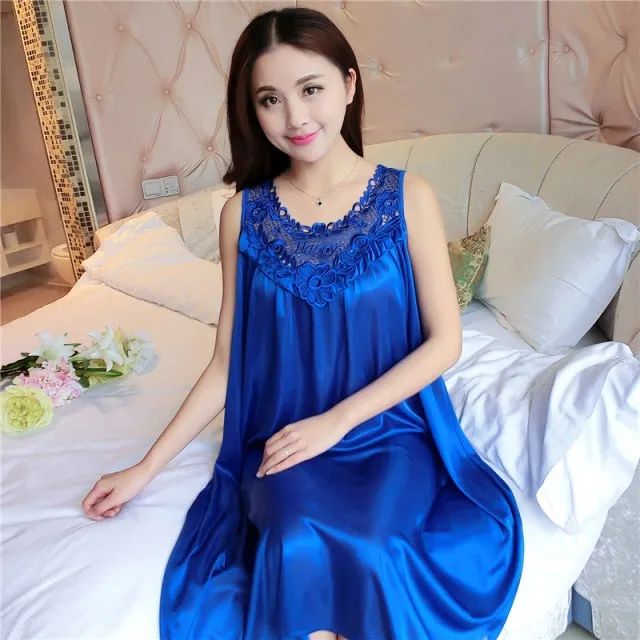 deanwangkt Women Soft Nightgowns Sexy Nightwear Lace Patchwork Long Sleepwear Lingerie Nighty Wedding Silk Dress Sleep Wear Nightdress