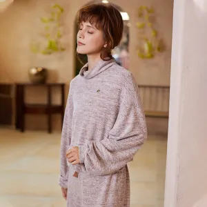High-collar cotton long-sleeved housecoat pajama set