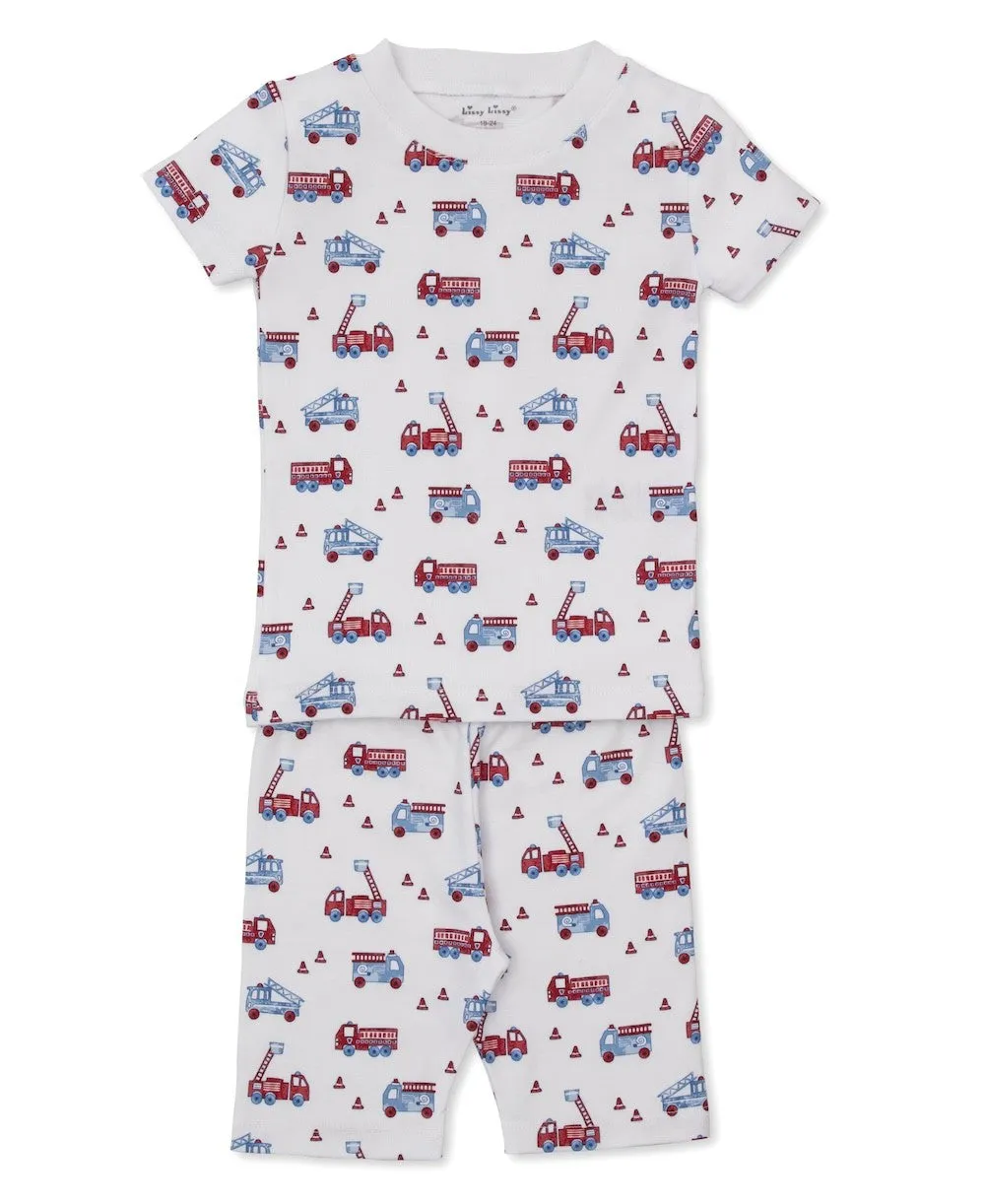Kissy Kissy Boys Flashing Firetrucks Two Piece Short Pajamas Set