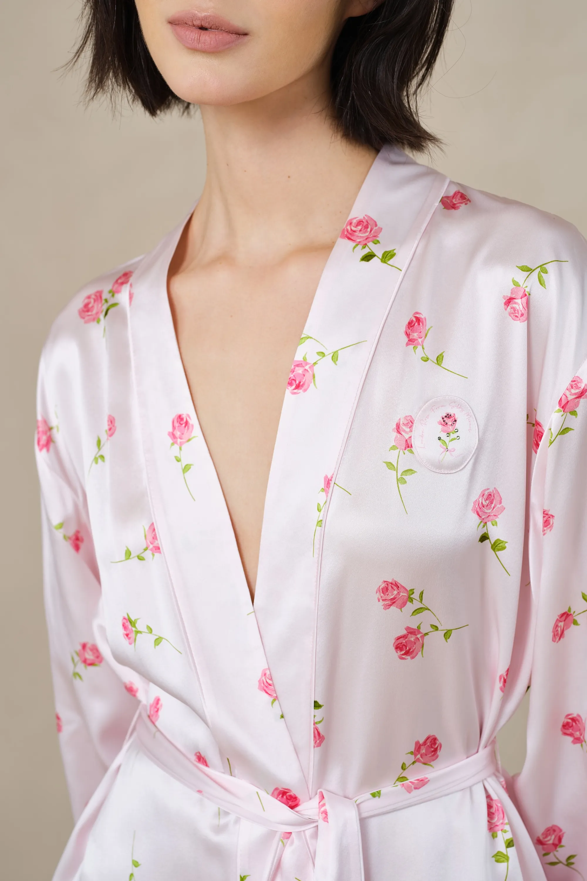 London Rose Pink Silk Dressing Gown