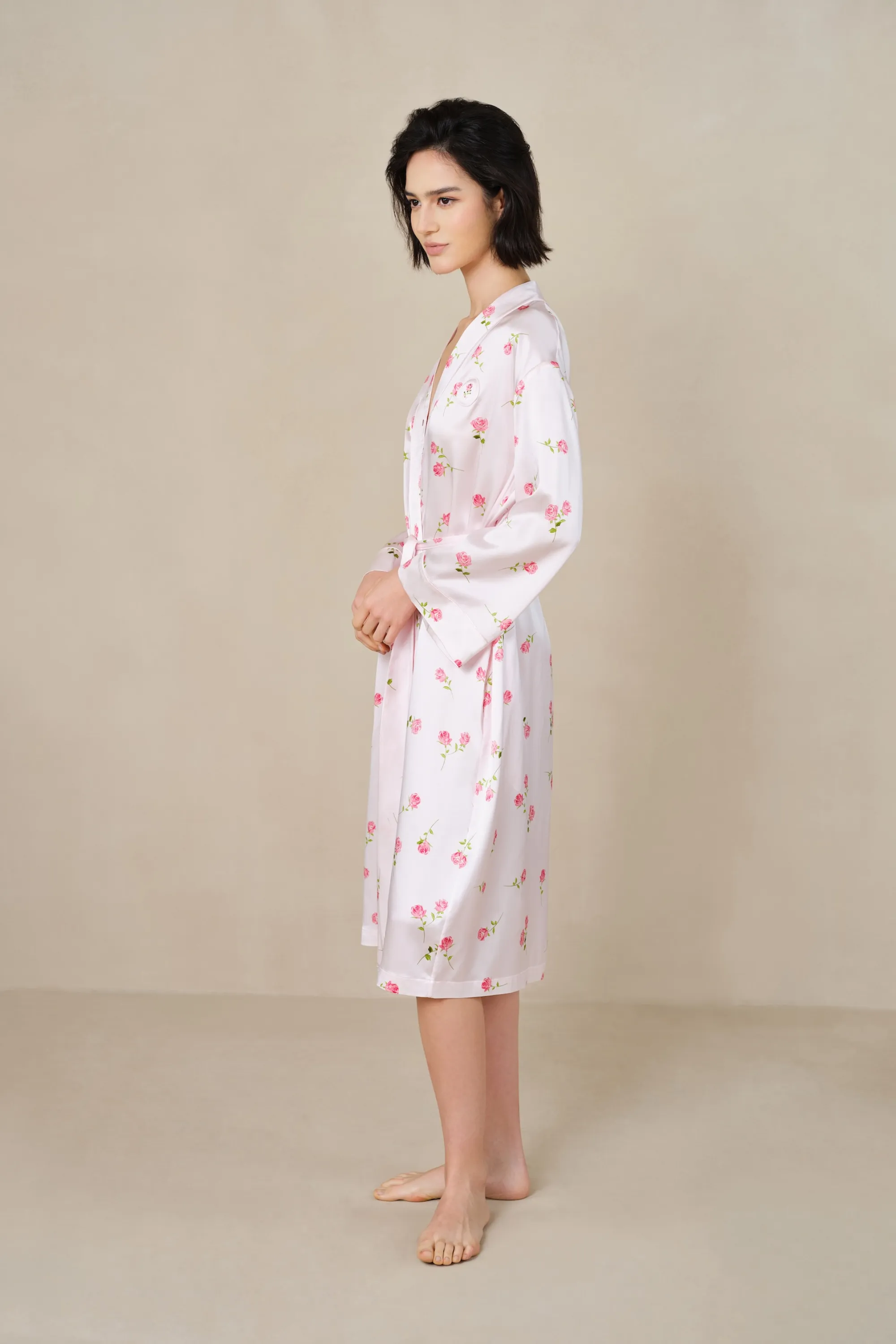 London Rose Pink Silk Dressing Gown