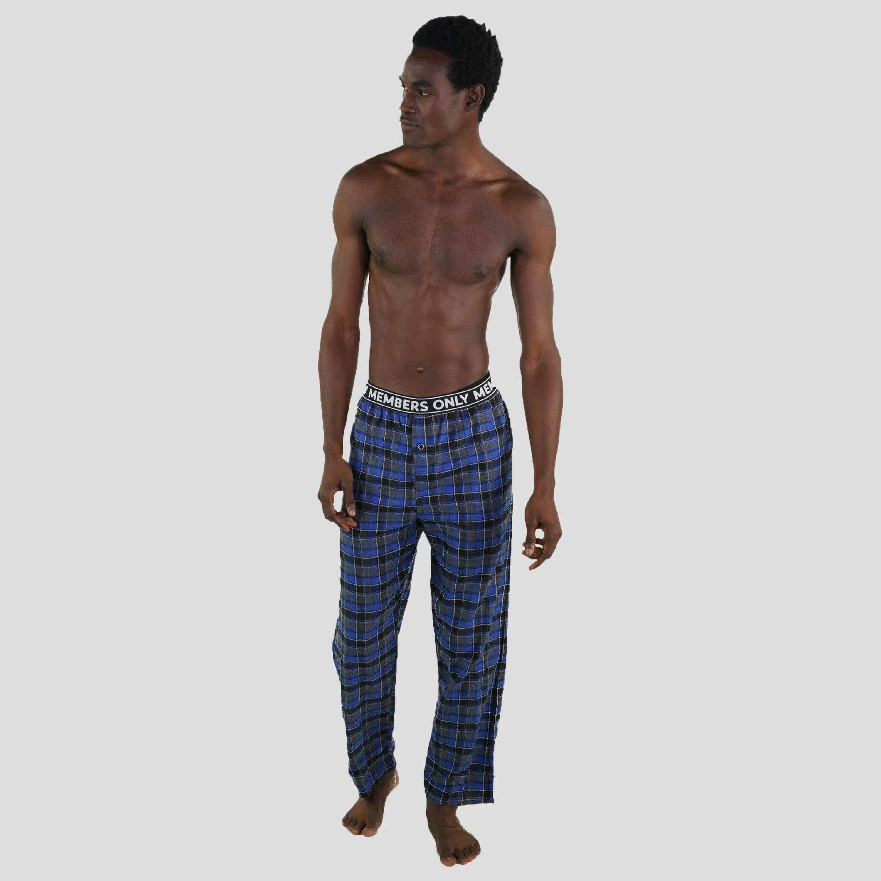 Members Only Men's Flannel Sleep Pants Logo Elastic - Blue