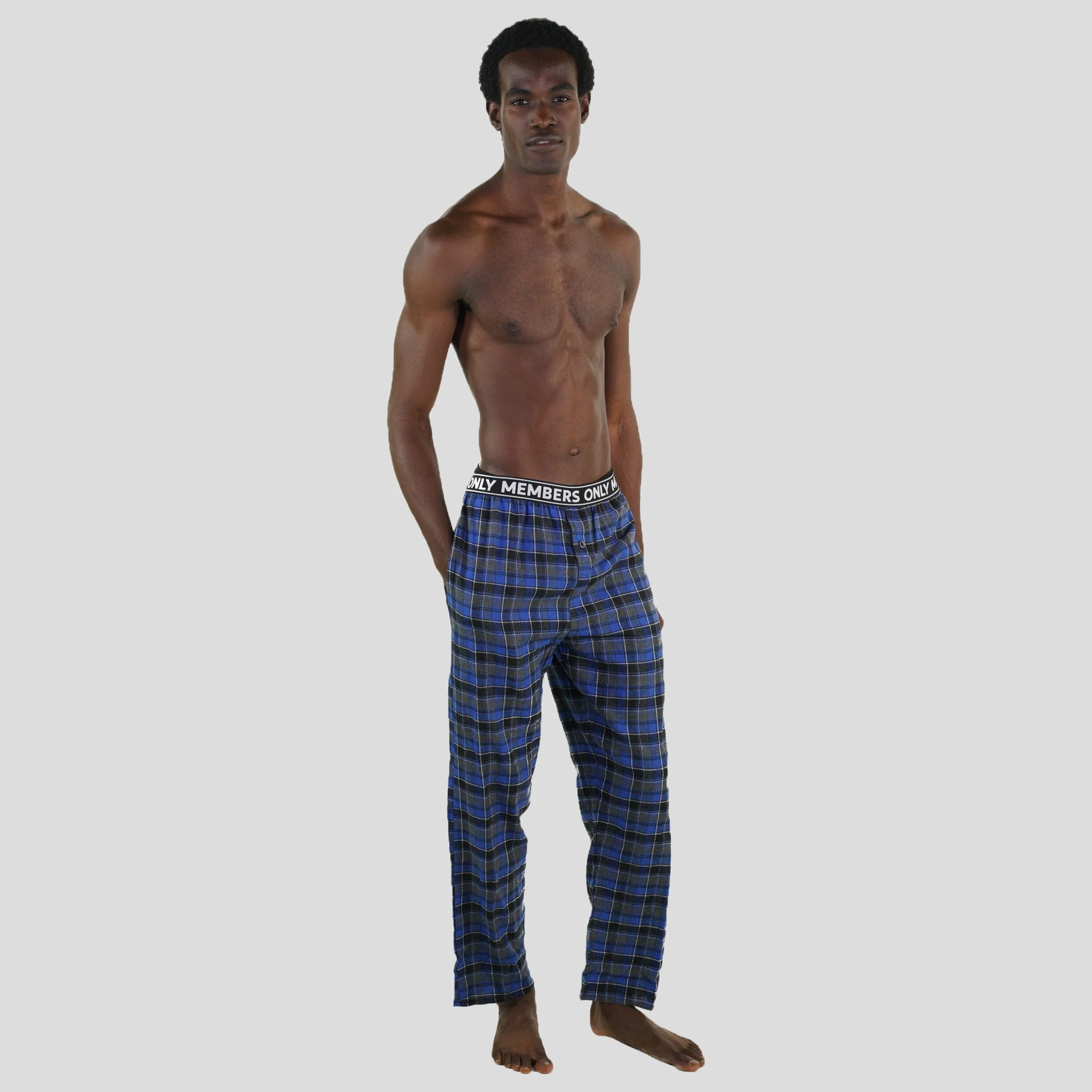 Members Only Men's Flannel Sleep Pants Logo Elastic - Blue