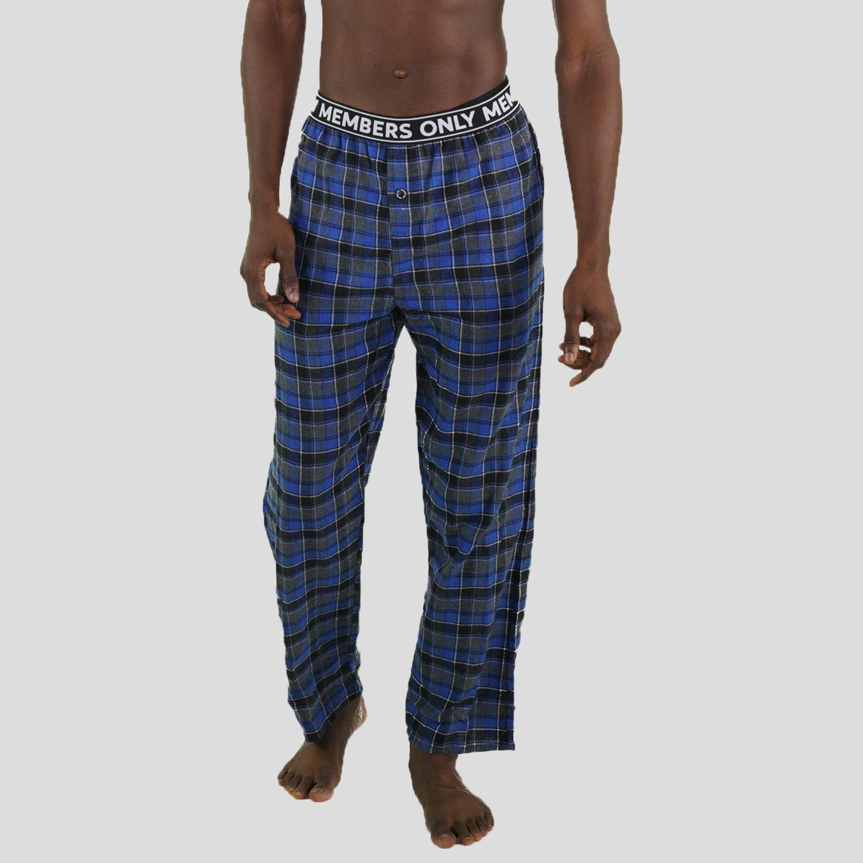 Members Only Men's Flannel Sleep Pants Logo Elastic - Blue