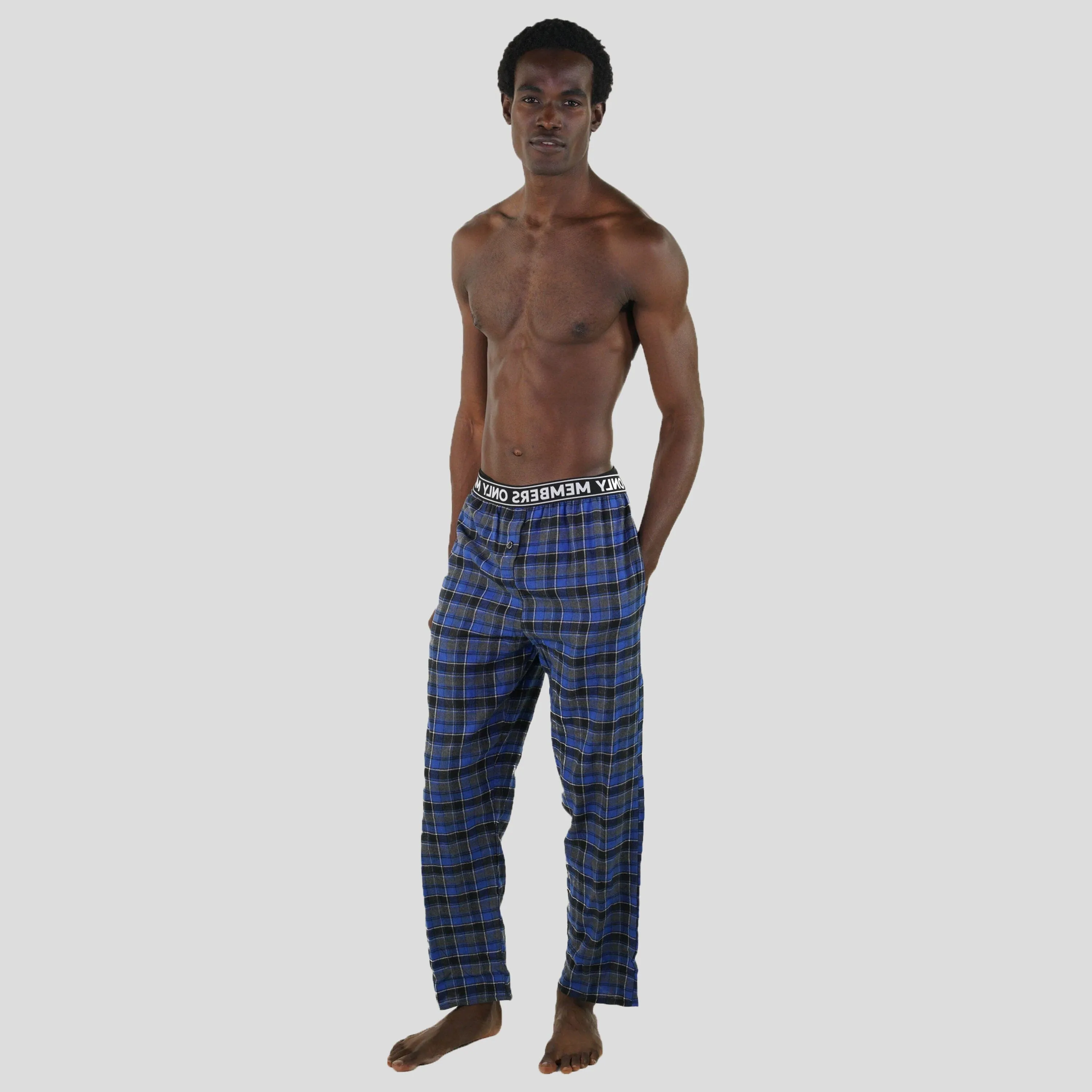 Members Only Men's Flannel Sleep Pants Logo Elastic - Blue
