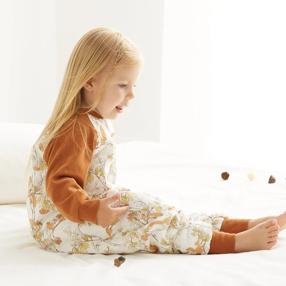 Playing Squirrel Long Sleeve Kids Brown One Piece Pyjama