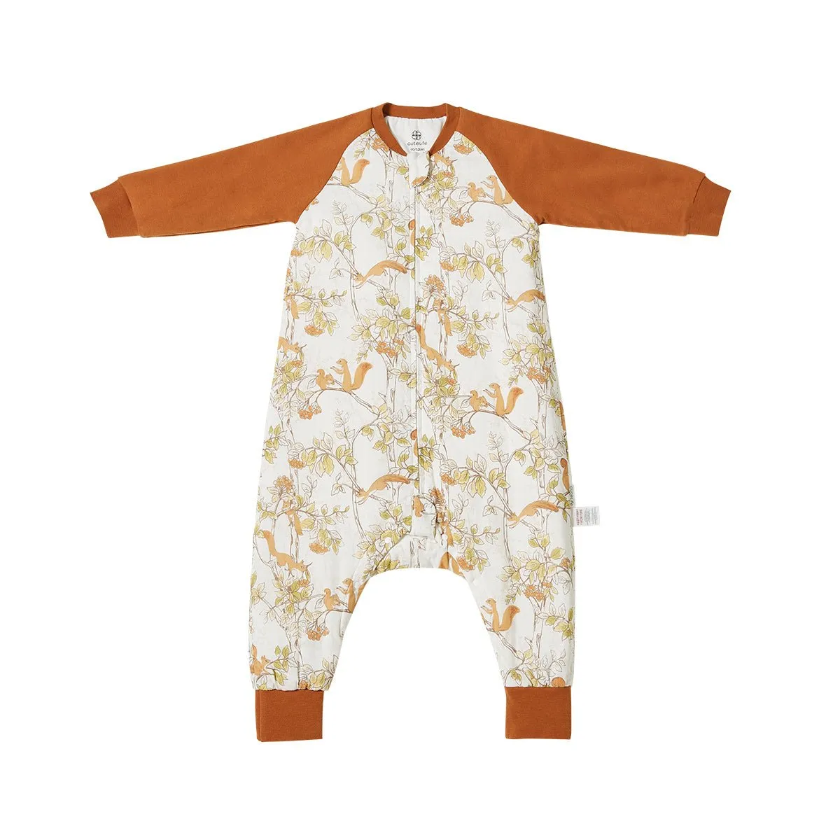 Playing Squirrel Long Sleeve Kids Brown One Piece Pyjama
