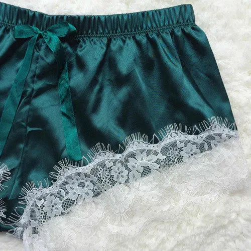 Satin Cami and  Shorts Set Lace Nightgowns Comfy  Pajamas  Pretty Nighties Artificial Silk Sleepwear Sets