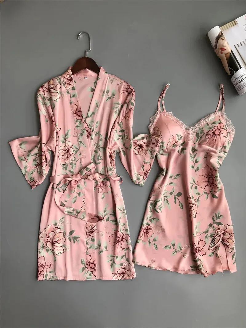 Satin Style Pajamas and Lace Robe