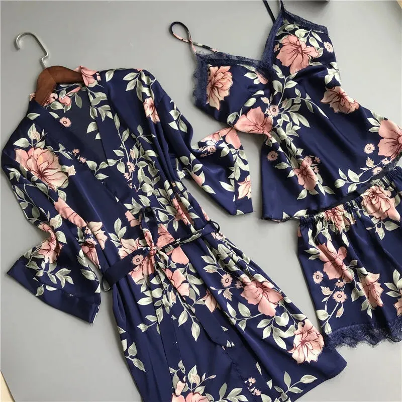 Satin Style Pajamas and Lace Robe