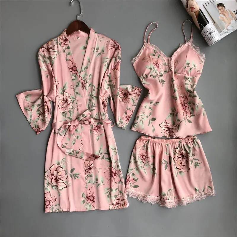 Satin Style Pajamas and Lace Robe