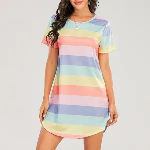 Short Rainbow Striped Nightgown