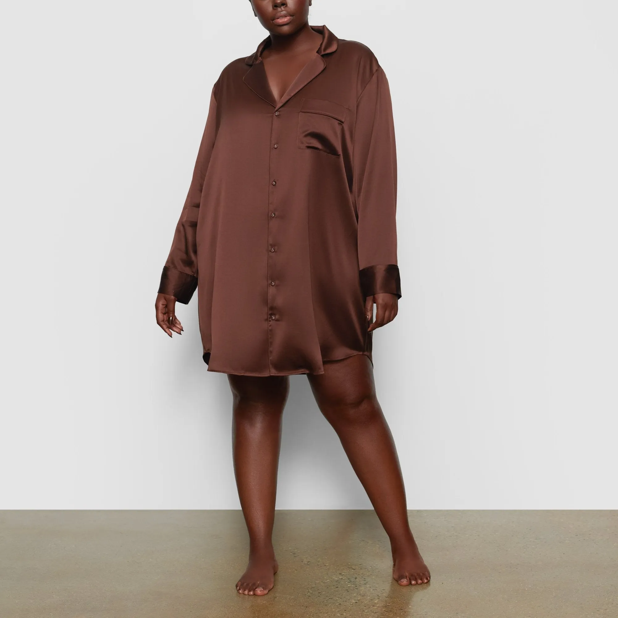 SILK BUTTON UP NIGHT DRESS | COCOA