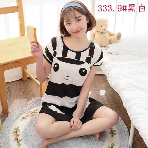 Summer Cartoon Nightdress Ladies Milk Silk Double-sided Printing Cute Nightdress Women's Nightgown Sleepwear Night Wear