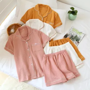 Two-Piece Cotton Crepe Sleepwear Pajamas Set