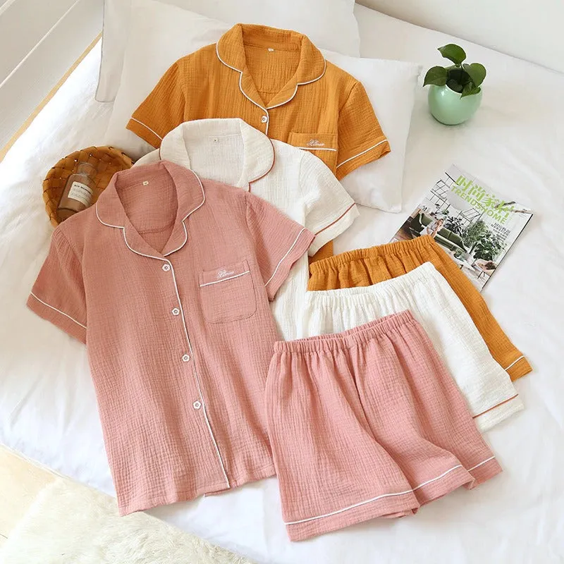 Two-Piece Cotton Crepe Sleepwear Pajamas Set