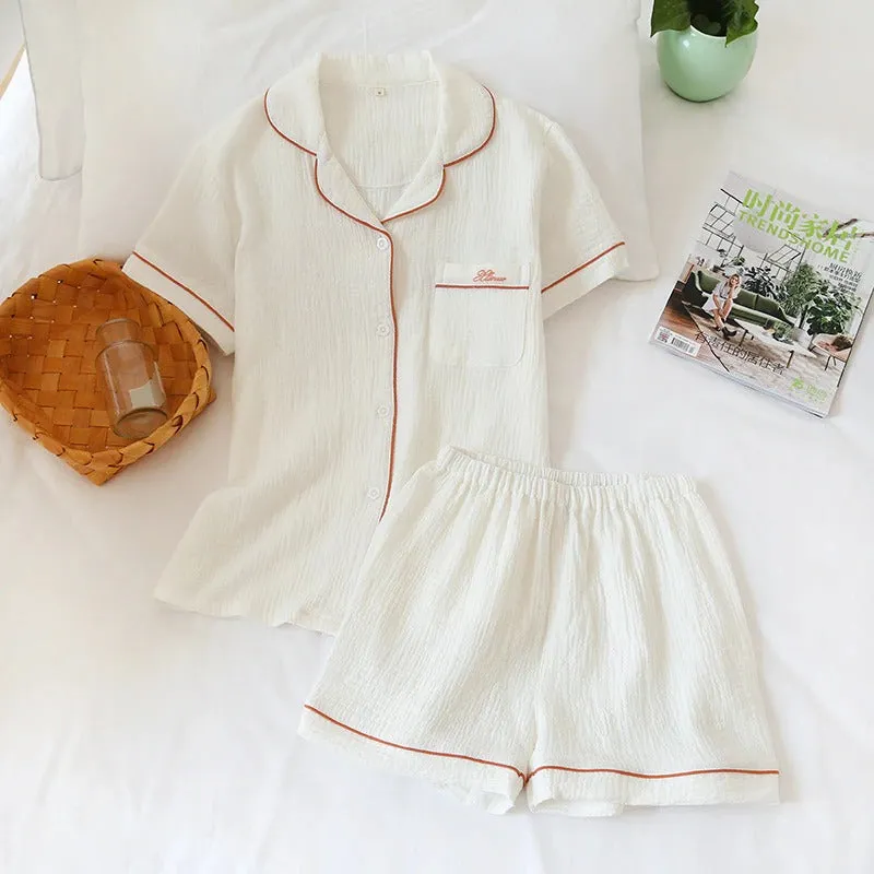 Two-Piece Cotton Crepe Sleepwear Pajamas Set