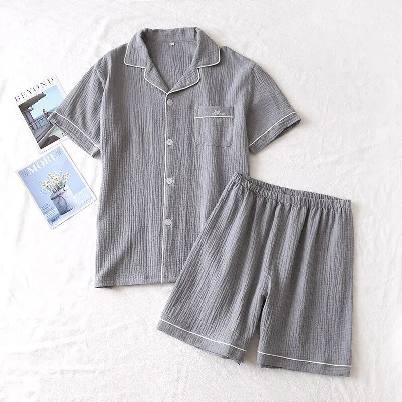 Two-Piece Cotton Crepe Sleepwear Pajamas Set