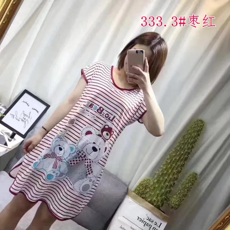 Wenkouban Summer Cartoon Nightdress Ladies Milk Silk Double-Sided Printing Cute Nightdress Women's Nightgown Sleepwear Night Wear