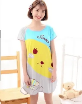 Wenkouban Summer Cartoon Nightdress Ladies Milk Silk Double-Sided Printing Cute Nightdress Women's Nightgown Sleepwear Night Wear