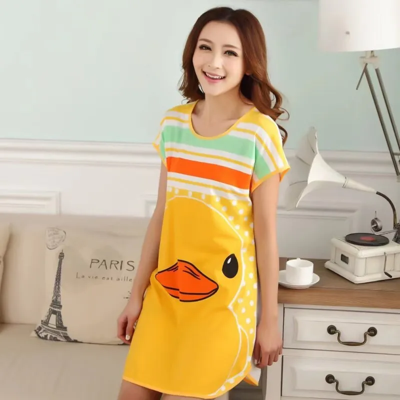 Wenkouban Summer Cartoon Nightdress Ladies Milk Silk Double-Sided Printing Cute Nightdress Women's Nightgown Sleepwear Night Wear
