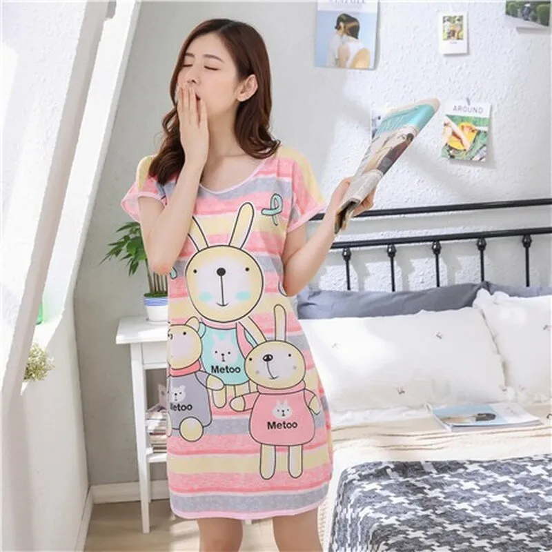 Wenkouban Summer Cartoon Nightdress Ladies Milk Silk Double-Sided Printing Cute Nightdress Women's Nightgown Sleepwear Night Wear