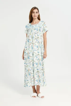 White Short Sleeve Viscose Dobby Nightgown