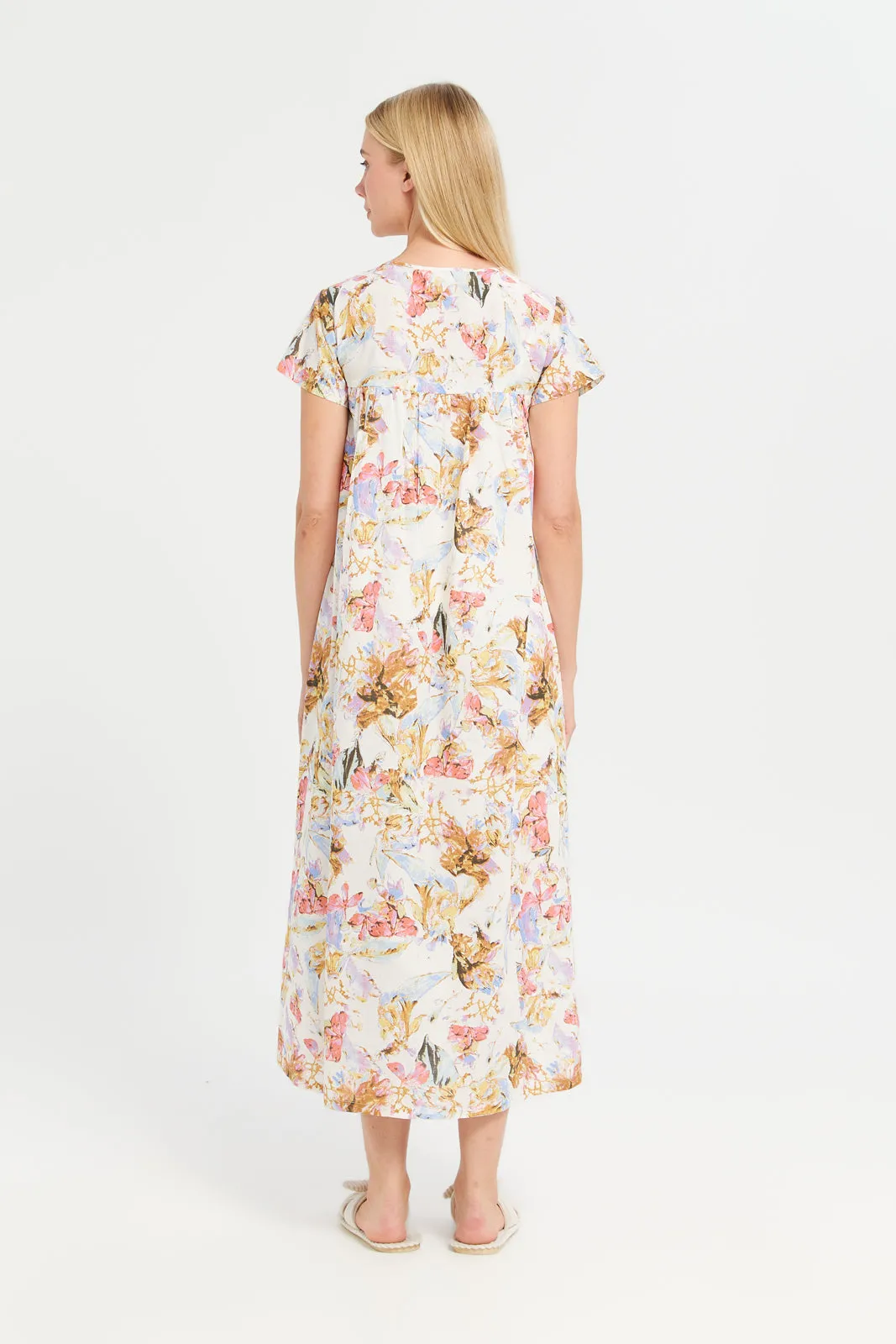 Women Assorted Floral Print Embroidery Nightgown