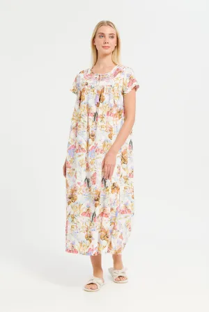 Women Assorted Floral Print Embroidery Nightgown