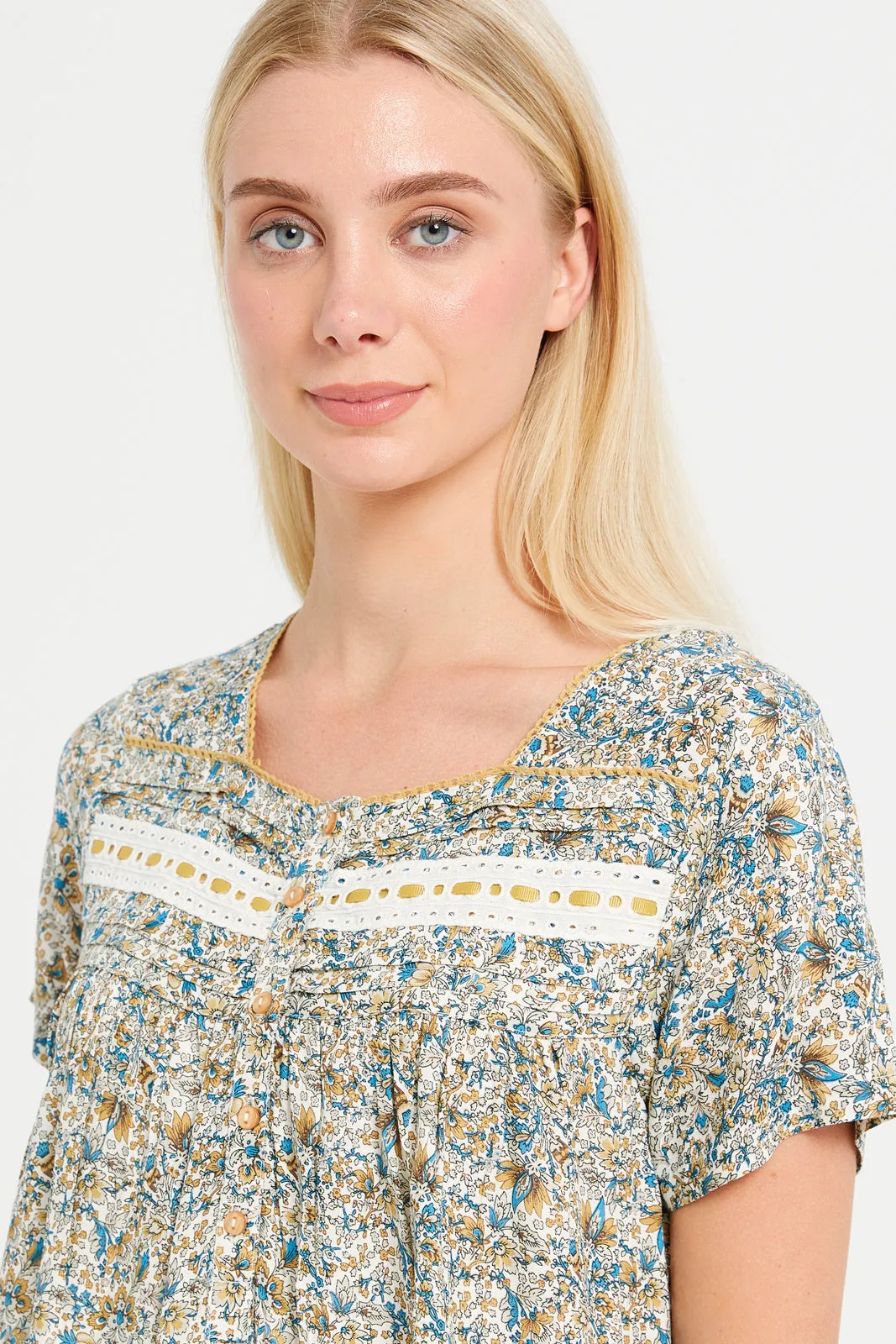 Women Assorted Floral Print Lace Nightgown