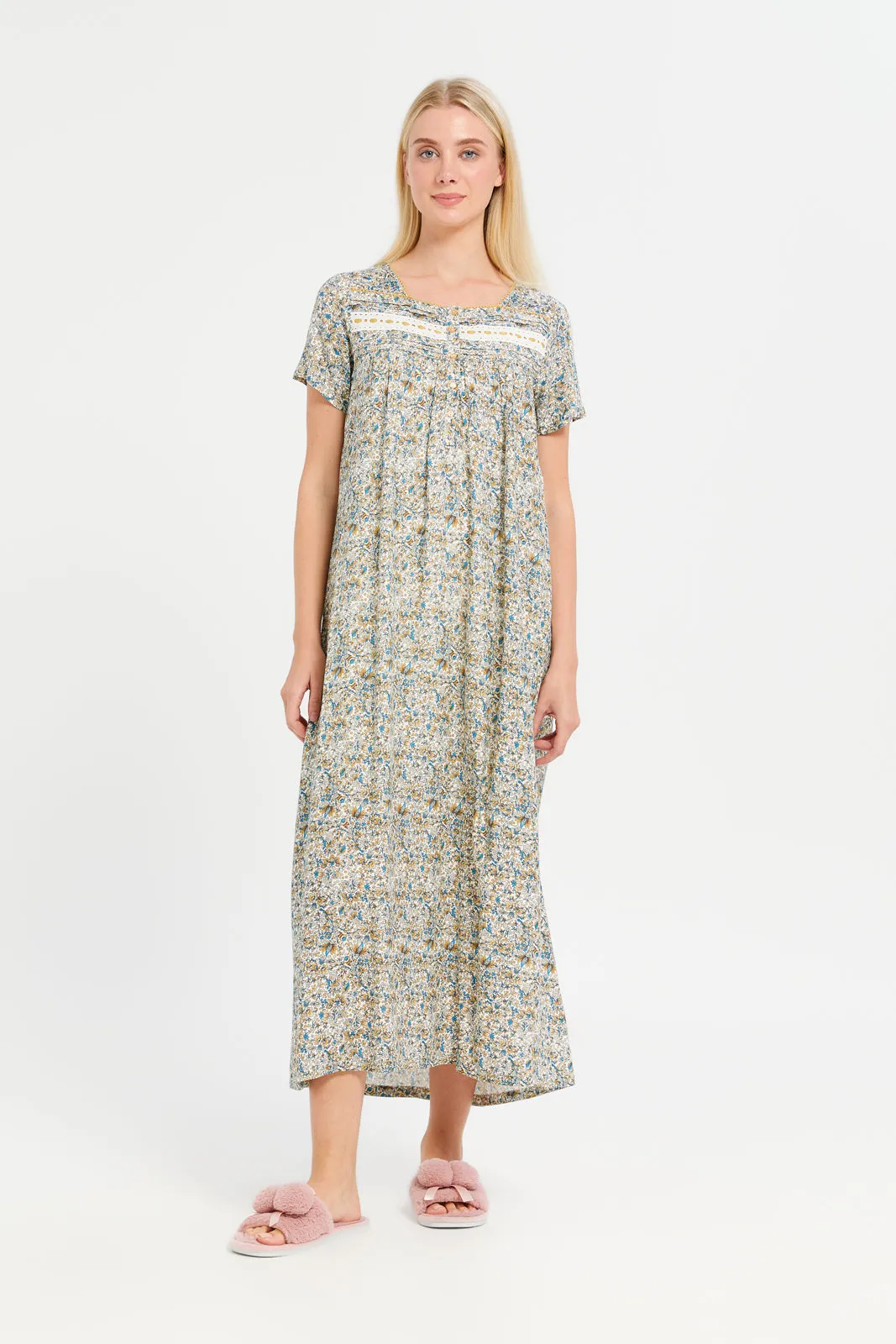 Women Assorted Floral Print Lace Nightgown