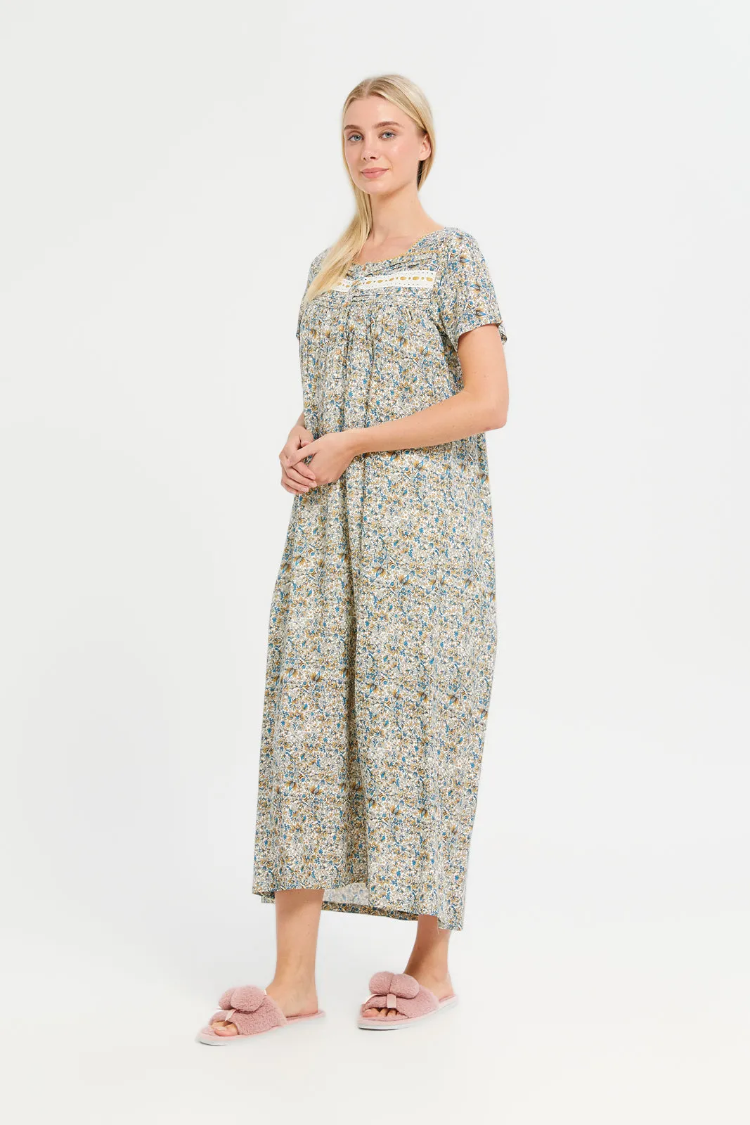Women Assorted Floral Print Lace Nightgown