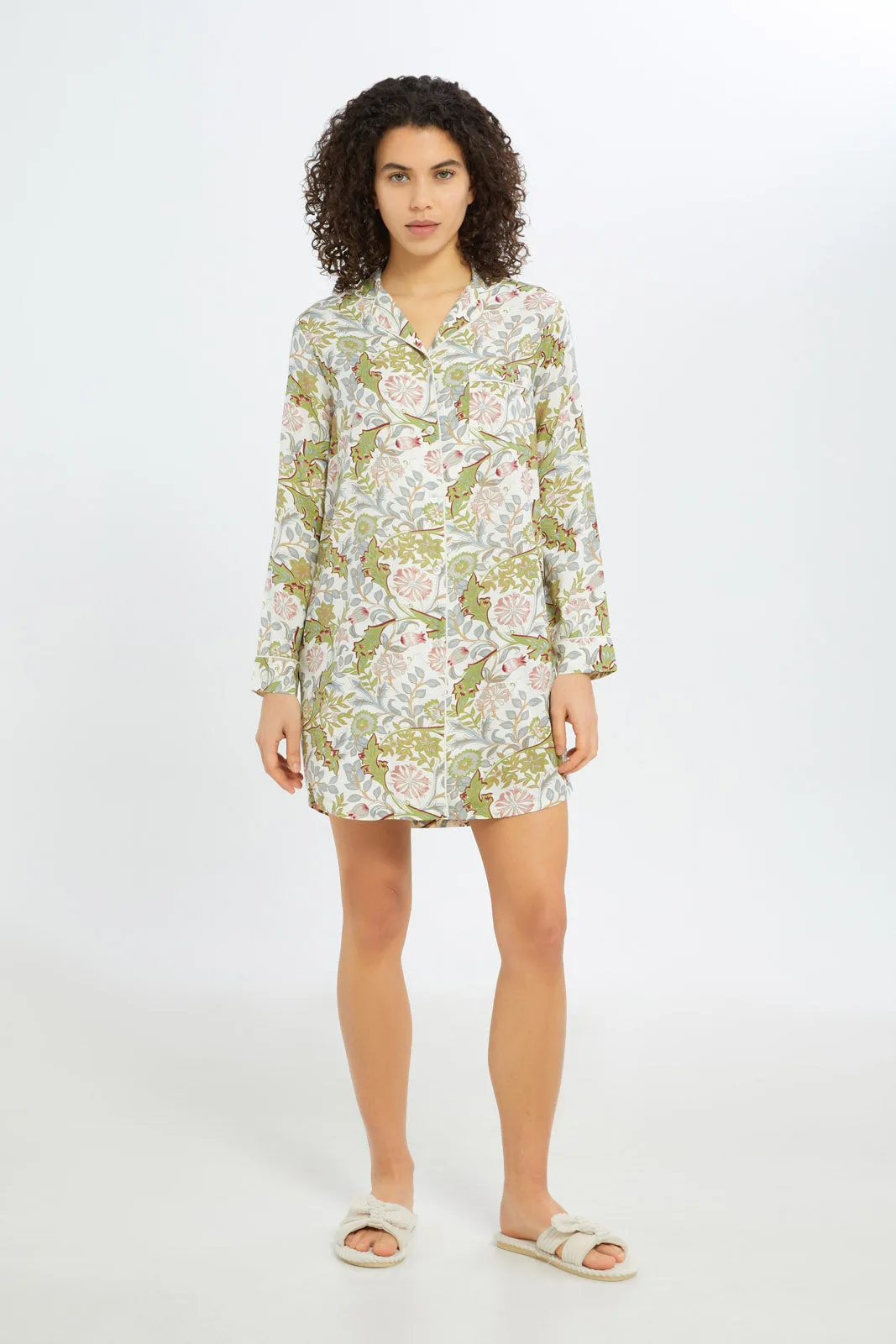 Women Green Long sleeve Nightshirt