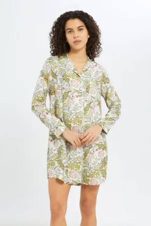 Women Green Long sleeve Nightshirt