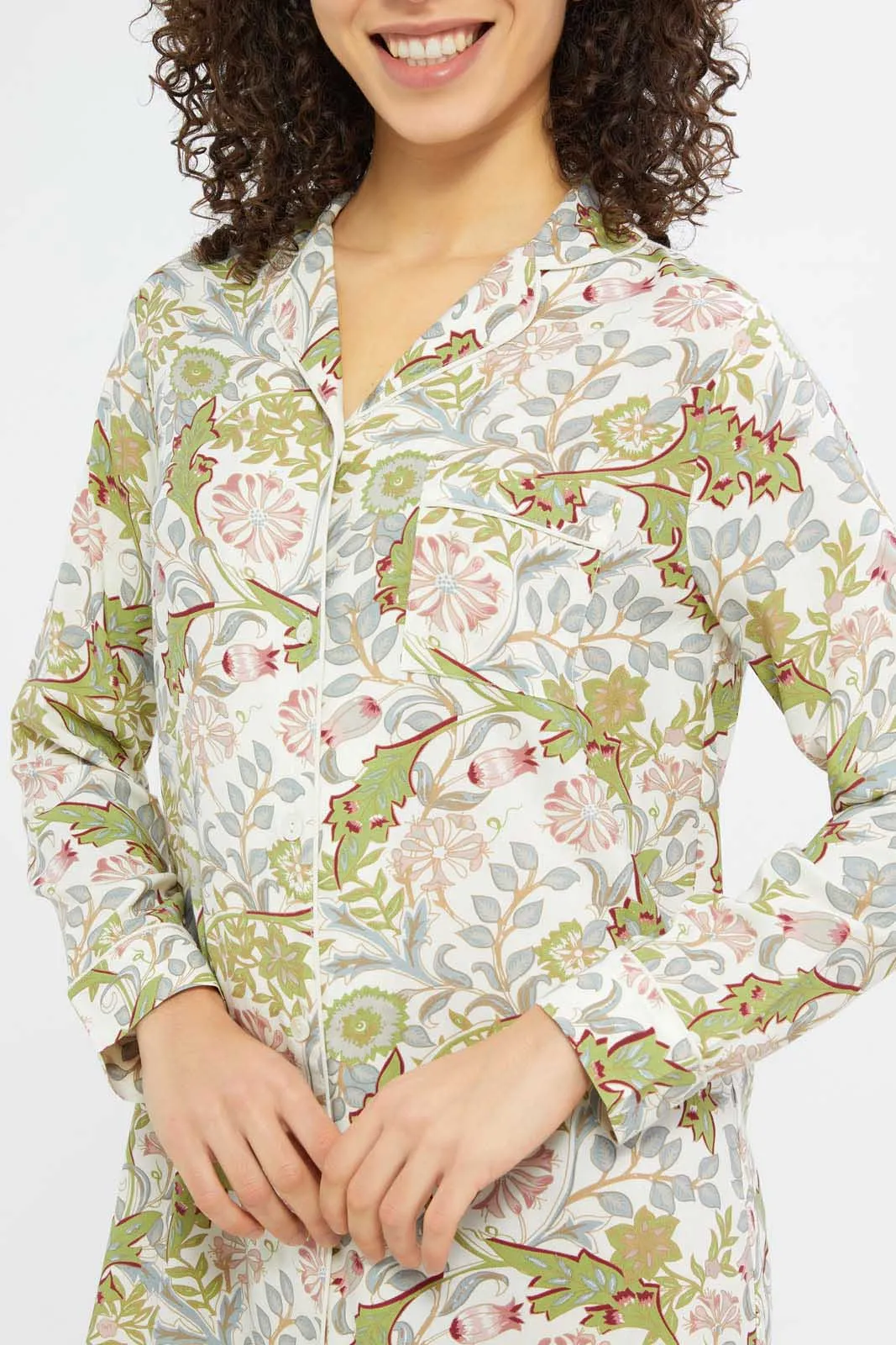 Women Green Long sleeve Nightshirt