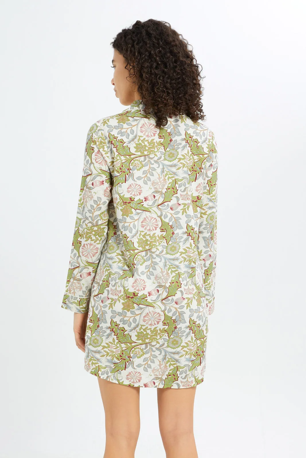 Women Green Long sleeve Nightshirt