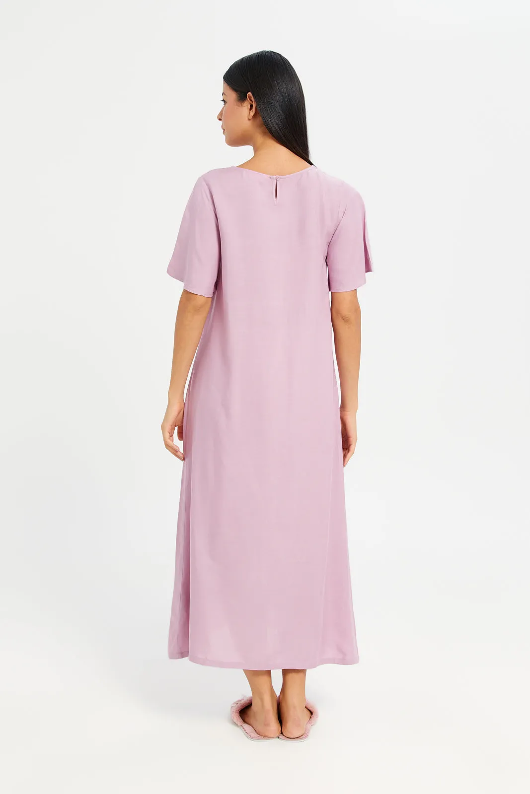 Women Mauve Ruched Plain Nightgown