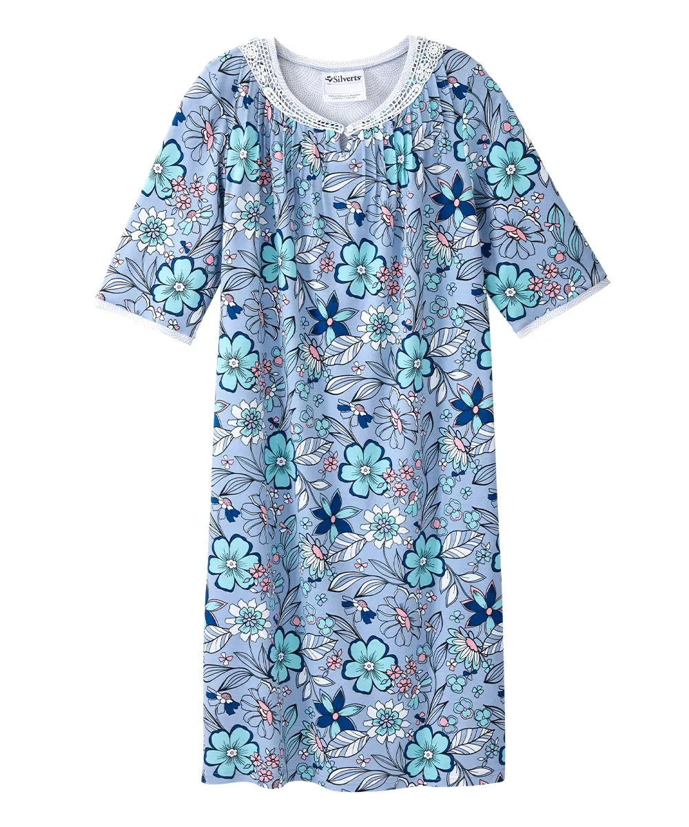 Women’s Open Back Adaptive Nightgown - Short Sleeve Nightgown for Seniors