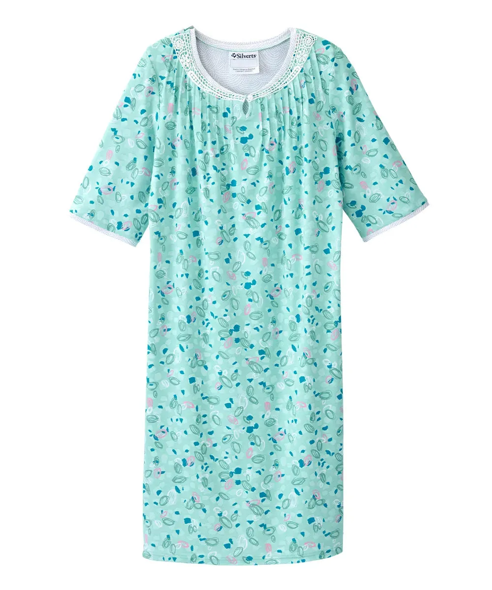 Women’s Open Back Adaptive Nightgown - Short Sleeve Nightgown for Seniors