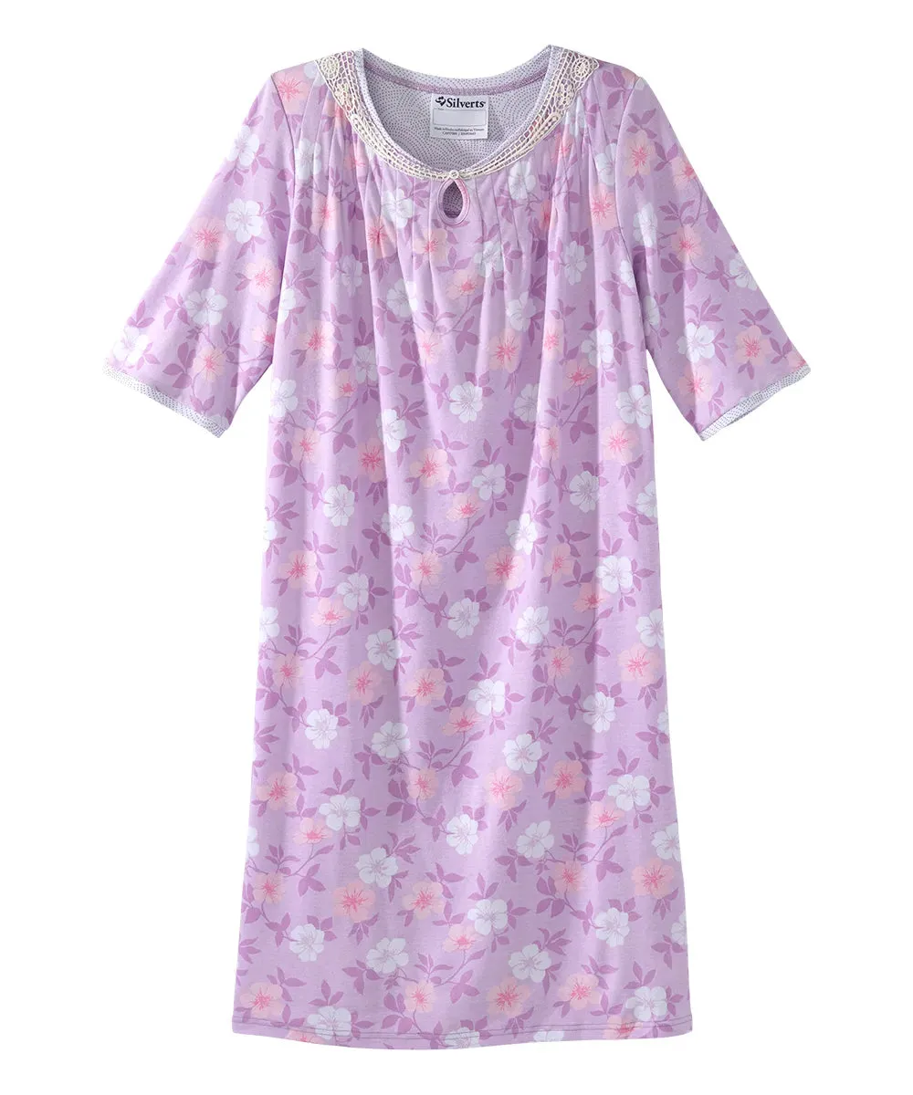 Women’s Open Back Adaptive Nightgown - Short Sleeve Nightgown for Seniors