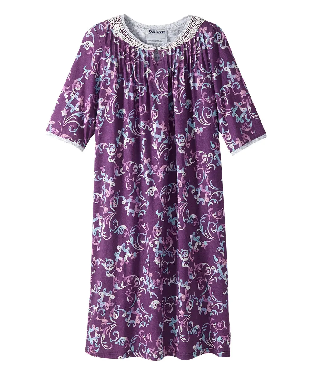 Women’s Open Back Adaptive Nightgown - Short Sleeve Nightgown for Seniors