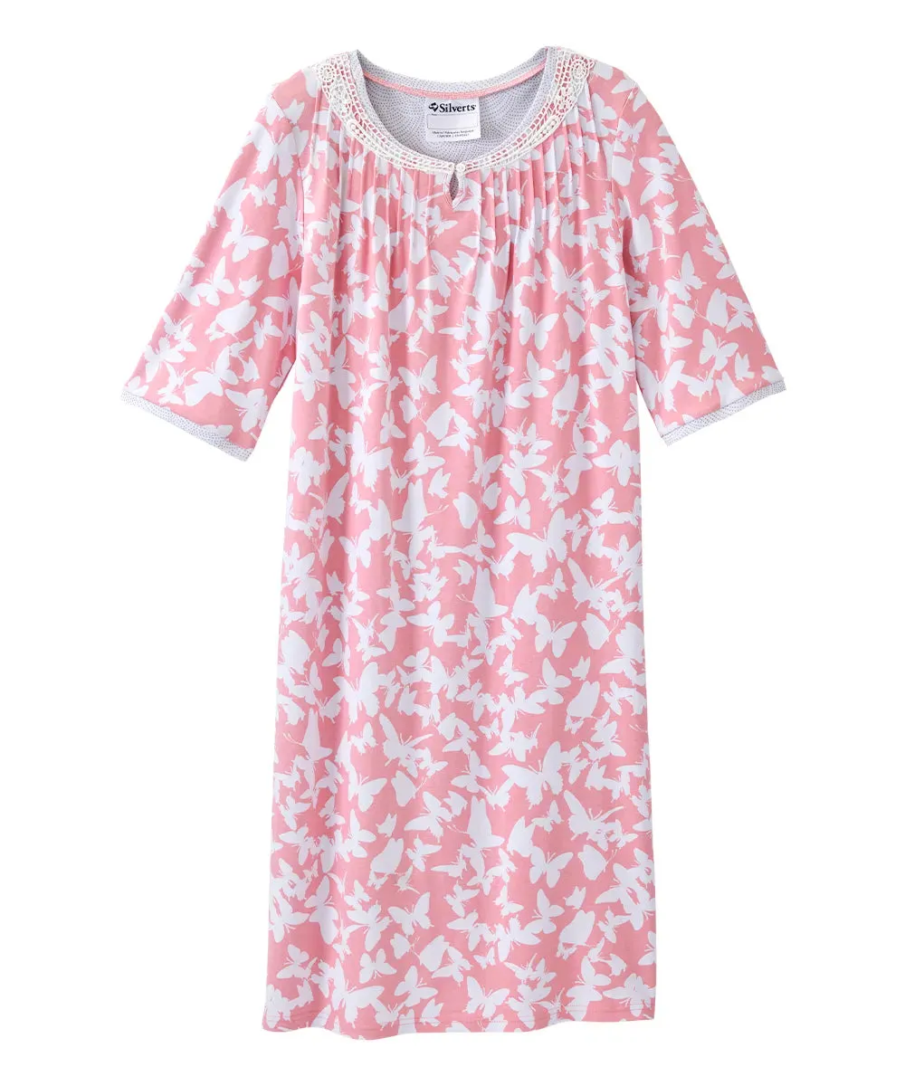 Women’s Open Back Adaptive Nightgown - Short Sleeve Nightgown for Seniors